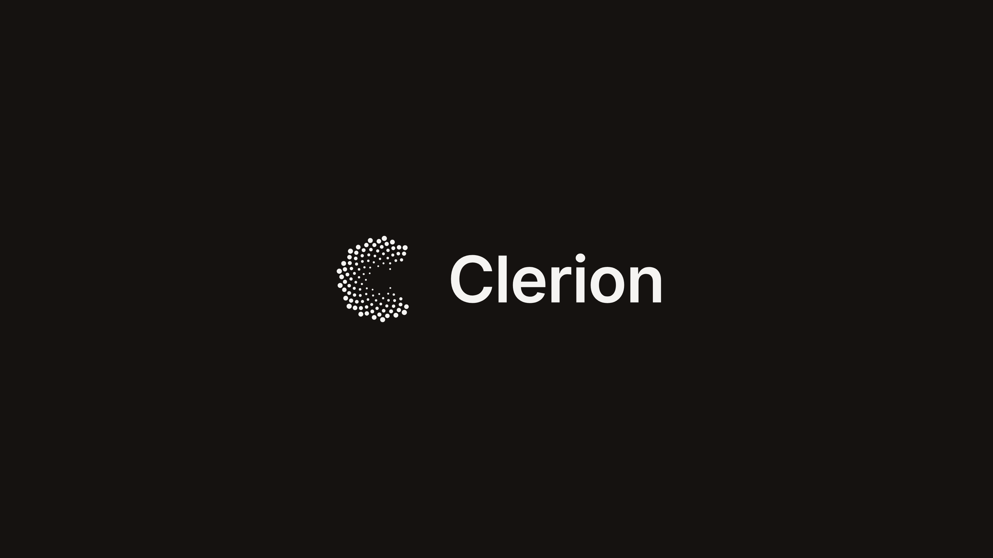 The Clerion lockup, white on near-black